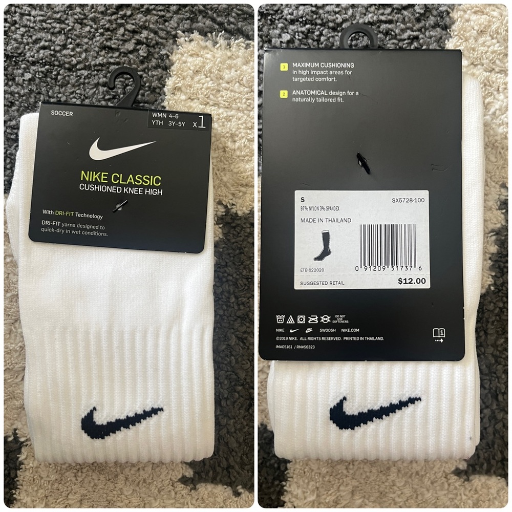 Nike Cushioned Knee High Soccer Socks - White with Black Logo
